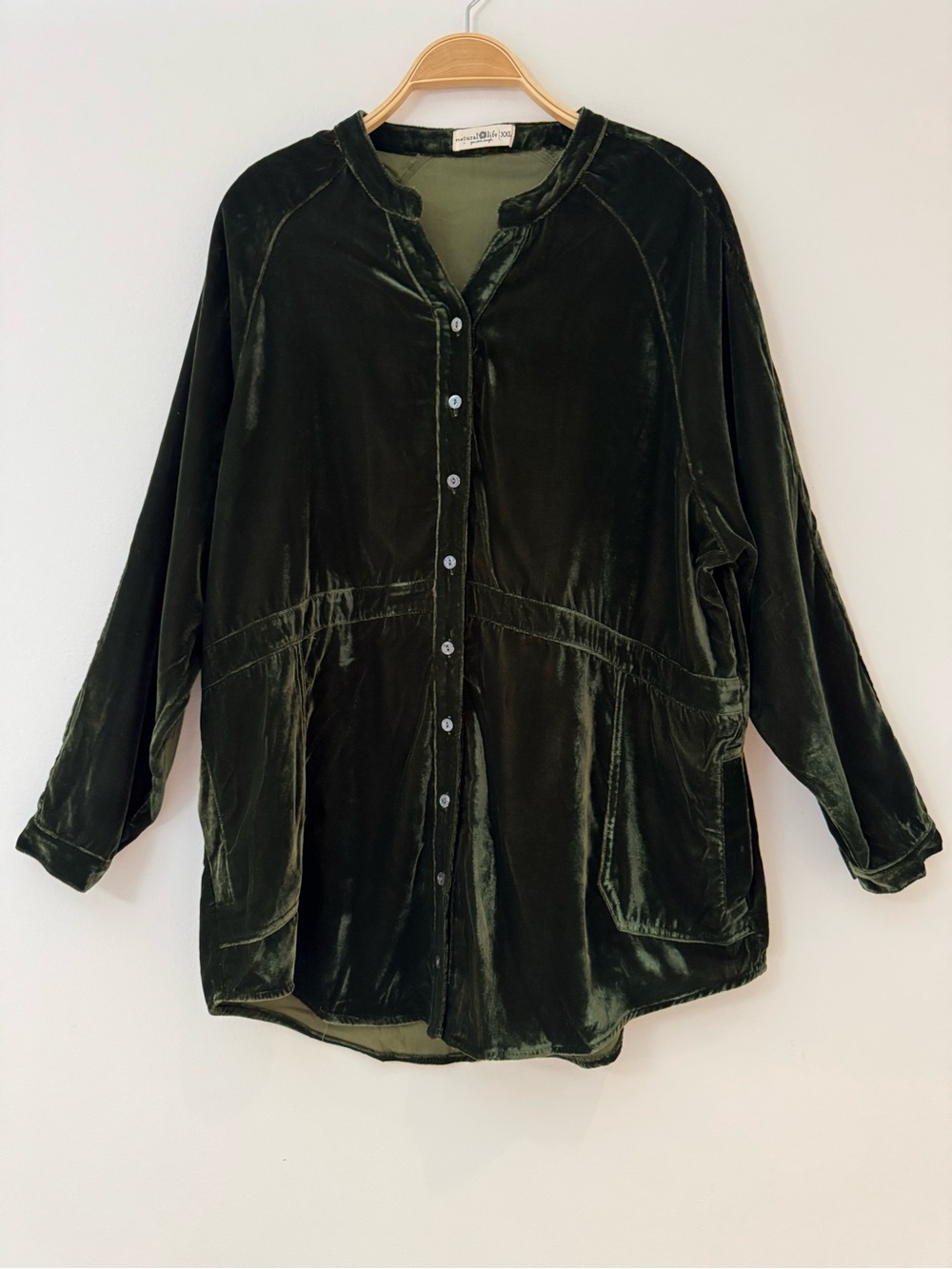 Natural Life Laid Back Velvet Button Down Tunic Shirt Shacket Green, Size XXL - Picture 2 of 10